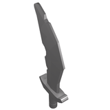 Dark gray LEGO scimitar sword with nicks and a handle, viewed from an angle against a white background.