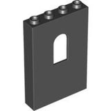 LEGO 60808 Dark Gray Panel 1x4x5 Wall with Window, showing studs on top and arched opening.