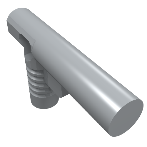 A grey LEGO Minifigure, Utensil Hose Nozzle Elaborate piece (60849), featuring a long cylindrical bar and a ribbed nozzle.