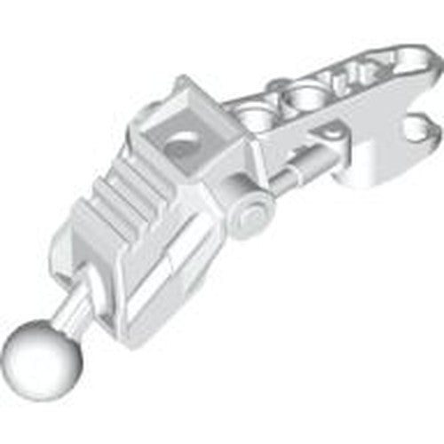 White LEGO Bionicle Av-Matoran leg section with ball joint and ball socket connector.