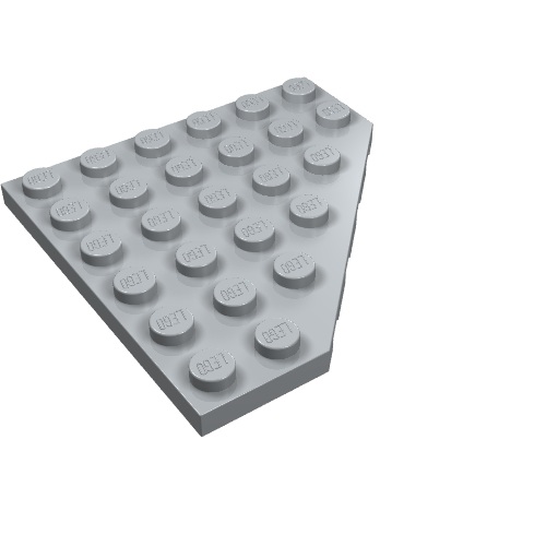 Light grey LEGO 6106 Wedge Plate 6 x 6 Cut Corner with 30 studs, angled view.