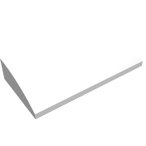 White LEGO 61068 Slope, Curved 2 x 4 x 2/3 without Bottom Tubes shown from an angle.