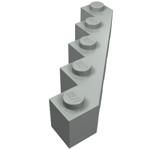 Grey LEGO 6107 Modified Brick Facet 5x5 with five studs, featuring a stepped design, on a white background.