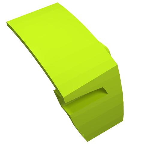 Lime green LEGO Technic Panel Car Mudguard Right, part 61070, with a curved top and an indented side.