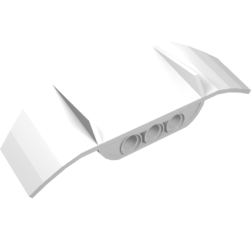 White LEGO Technic Panel Car Spoiler 3 x 8 with three circular holes on the underside, viewed from an angle.