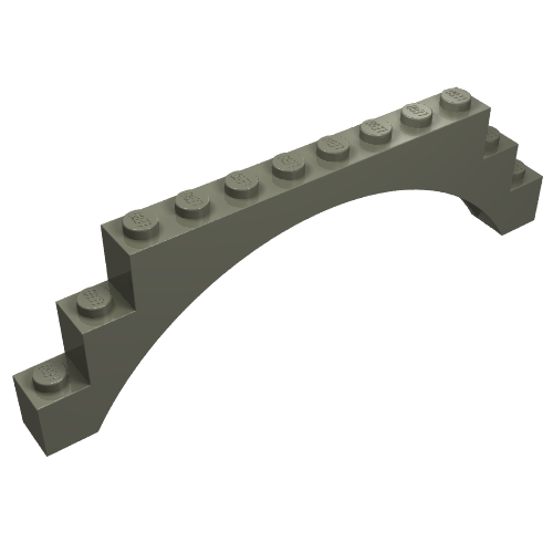 A single dark gray LEGO 6108 Arch 1 x 12 x 3 piece, showing its 12 studs and curved arch design.
