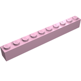 A light pink LEGO Brick 1x10, part number 6111, featuring ten studs on top, shown at an angle on a white background.