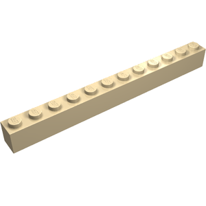 A single tan LEGO 6112 Brick 1x12, a rectangular building block with twelve studs on top, on a white background.