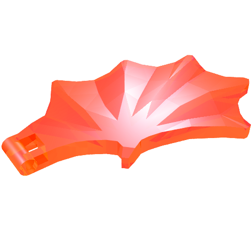 Trans-orange LEGO 6133 Dragon Wing piece, featuring a textured surface and a hinge connector at one end.