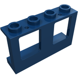 Dark blue LEGO 61345 Window 1x4x2 Plane, featuring a single top hole and a single bottom hole for glass.