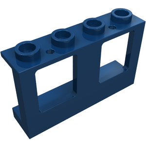 Dark blue LEGO 61345 Window 1x4x2 Plane, featuring a single top hole and a single bottom hole for glass.