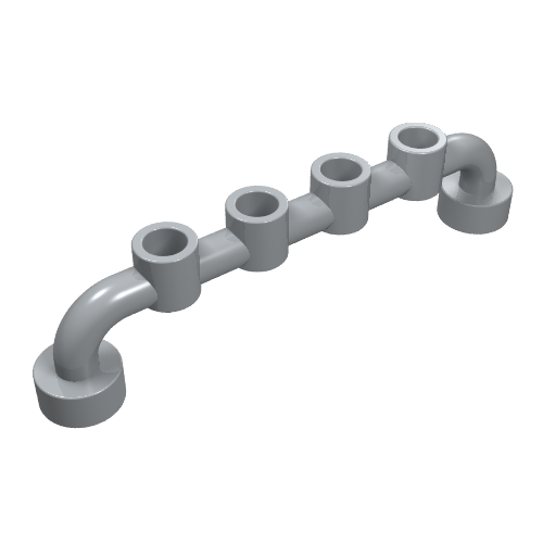 Light gray LEGO Bar 1x6 with hollow studs, featuring curved ends each with a stud, and four hollow studs along the bar.