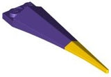 Purple LEGO Plate, Modified 1 x 2 with Angular Extension, featuring a molded flexible yellow rubber tip.