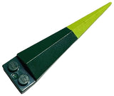 A dark green LEGO modified 1x2 plate with a long angular extension and a bright green flexible rubber tip.