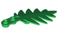 Dark green LEGO 6148 Plant, Tree Palm Leaf Small 8 x 3 element with a serrated edge and connection points.