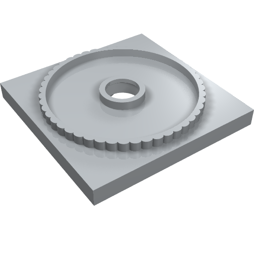 LEGO 61485 Turntable 4x4 Square Base. Light gray square plate with central turntable, outer scalloped edge, and inner ring.
