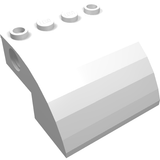 White LEGO Slope, Curved 4 x 4 x 2 with 4 studs on top and a pin hole on the side.