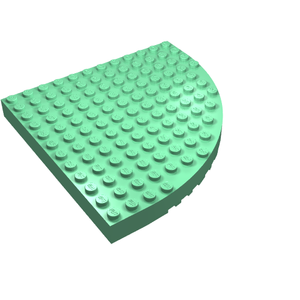 Light green LEGO 6162 Brick, Round Corner 12 x 12 with studs, viewed from an angle.