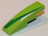 Lime green LEGO Slope, Curved 4 x 1 piece with a distinct green and white diagonal stripe pattern on its top surface.
