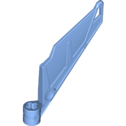 Medium azure LEGO 61800 Bionicle Wing Small / Tail part, angled, featuring an axle hole at the base.