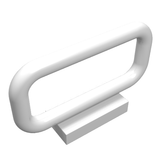 White LEGO Bar 1 x 4 x 2, featuring a U-shaped bar with rounded ends and a flat rectangular base.