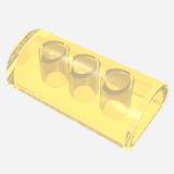 Translucent yellow LEGO part 6192a, a Slope, Curved 2 x 4 Double without Groove.