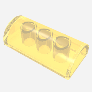 Translucent yellow LEGO part 6192a, a Slope, Curved 2 x 4 Double without Groove.