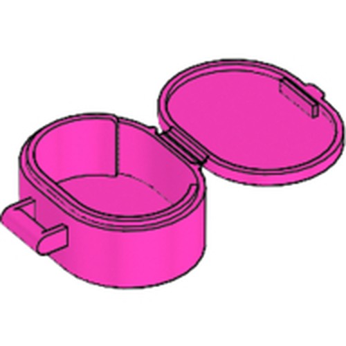 Pink LEGO Scala Utensil Oval Case 6203, open, showing the inside and lid with attachment tabs.