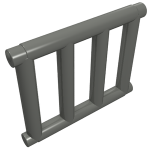 Dark gray LEGO Bar 1 x 4 x 3 Grille with End Protrusions, featuring four vertical and two horizontal bars.