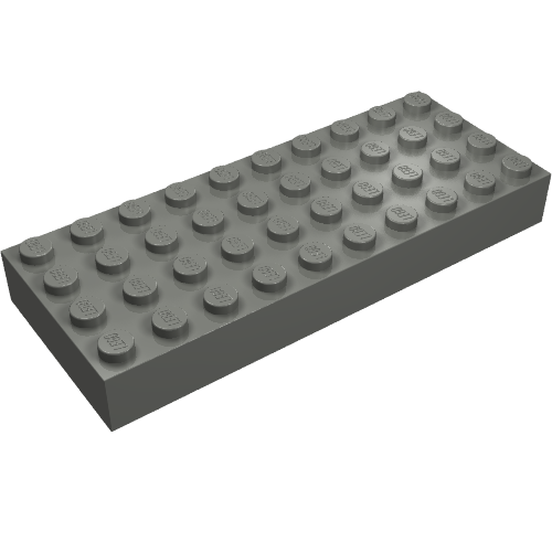 LEGO 6212 - Gray Brick 4x10, featuring 40 studs on its top surface, viewed from an elevated angle.