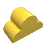 A yellow LEGO Slope, Curved 4 x 2 x 2 Triple piece, featuring a distinct three-curved, cloud-like shape.