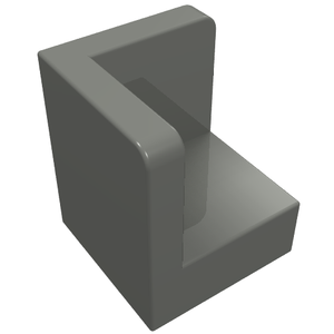 Gray LEGO Panel 1 x 1 x 1 Corner (Part 6231) with smooth, rounded edges, viewed from an isometric angle.