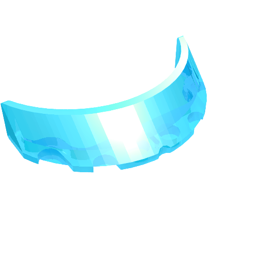 Light blue translucent curved LEGO windscreen 3x6x1 piece.