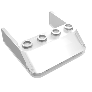 Clear LEGO Windscreen 4 x 4 x 1 (part 6238) with four studs, viewed from an angle.