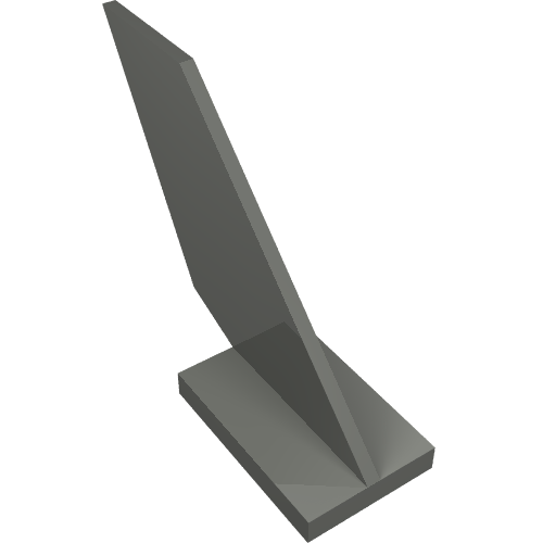 Dark grey LEGO 6239 Tail Shuttle brick, a wedge-shaped piece standing upright on a flat rectangular base.