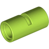 Lime green LEGO Technic Pin Connector Round 2L with Slot (Pin Joiner Round) part 62462 on a white background.