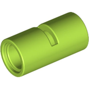 Lime green LEGO Technic Pin Connector Round 2L with Slot (Pin Joiner Round) part 62462 on a white background.