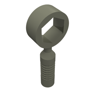 Grey LEGO minifigure utensil tool box wrench with a 6-rib handle and hexagonal opening.