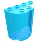 Translucent light blue LEGO half cylinder 2x4x4 with 6 studs on top and connection points on the bottom.