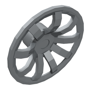 Grey LEGO 62701 Wheel Cover with 9 spokes and 24mm diameter.