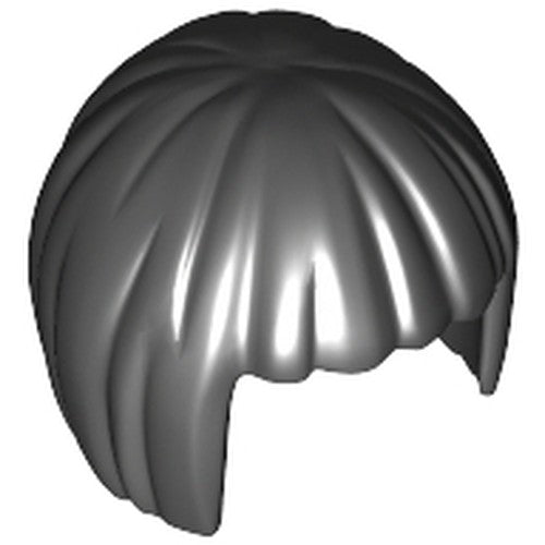 LEGO 62711 dark gray minifigure hair short, bob cut with textured strands, angled view.