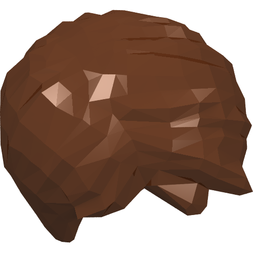 Brown LEGO minifigure hair piece, short and tousled with a side part, rendered with a faceted, low-polygon design.