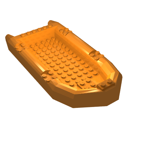 An orange LEGO 62812 Boat, Rubber Raft, Large, shown at an angle, with studs visible on the interior deck and sides.