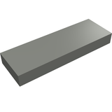 Grey LEGO 1x3 tile, rendered in 3D with a slight perspective, showing its flat top and one long side.