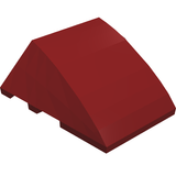 Dark red LEGO Wedge 4 x 3 Triple Curved No Studs, part number 64225, viewed from an isometric angle.