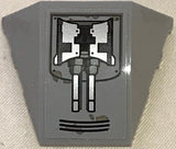 Grey LEGO 4x3 triple curved wedge tile, no studs, with Star Wars panels, pipes, and grille sticker.