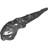 Dark gray LEGO Bionicle weapon arm piece, with an angular Skrall mask design forming the front.