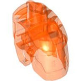 Translucent orange LEGO 64262 Bionicle Glatorian head connector block, glowing from within, on a white background.