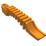 Orange LEGO 64275 Projectile Launcher part, Bionicle Thornax Launcher Half, with a liftarm end and curved ramp.