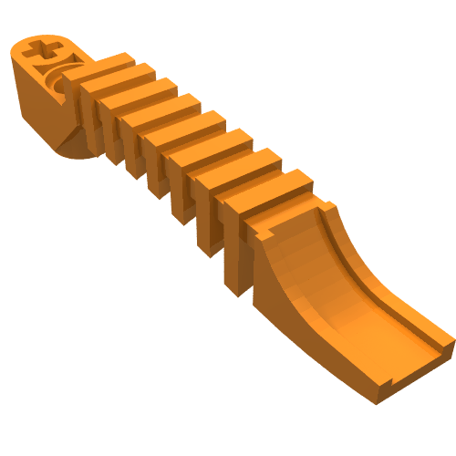Orange LEGO 64275 Projectile Launcher part, Bionicle Thornax Launcher Half, with a liftarm end and curved ramp.